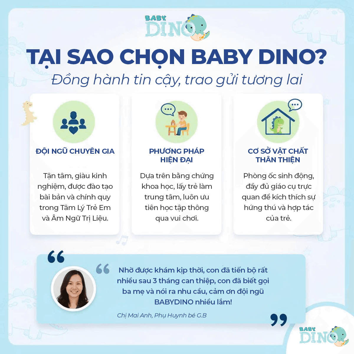Lý do nên chọn Baby Dino cho dịch vụ khám và can thiệp chậm nói